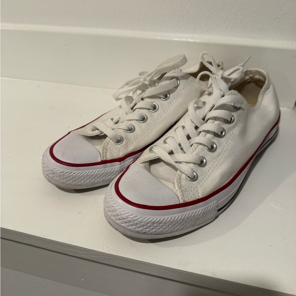 Converse Canvas Sneakers in White with Red Trim
